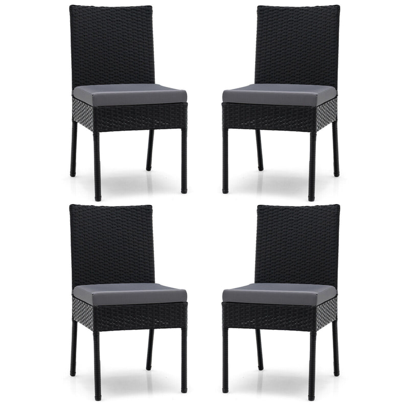 Set of 4 Patio Rattan Wicker Dining Chairs Set with Soft Cushions-Black