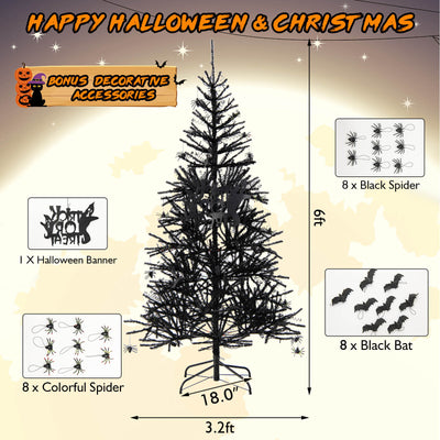 6 Feet Pre-Lit Hinged Halloween Tree with 250 Purple LED Lights and 25 Ornaments