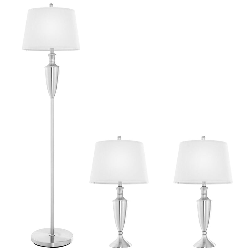 3 Piece Lamp with Set Modern Floor Lamp and 2 Table Lamps-Silver