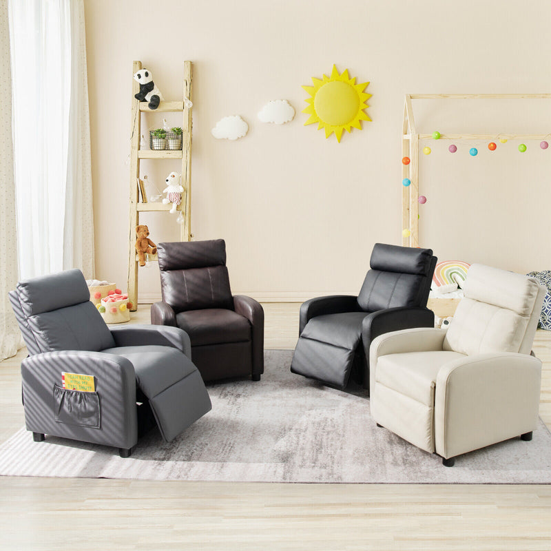 Ergonomic PU Leather Kids Recliner Lounge Sofa for 3-12 Age Group-Gray