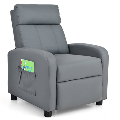 Ergonomic PU Leather Kids Recliner Lounge Sofa for 3-12 Age Group-Gray