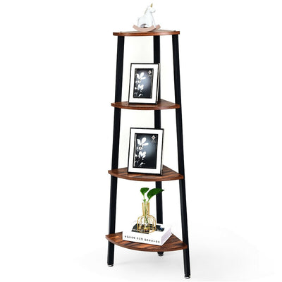 4-Tier Corner Shelf Metal Storage Rack Domestic Bookcase-Brown