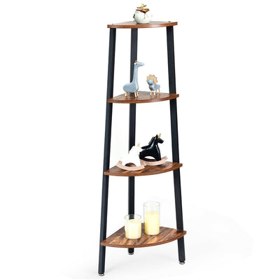 4-Tier Corner Shelf Metal Storage Rack Domestic Bookcase-Brown