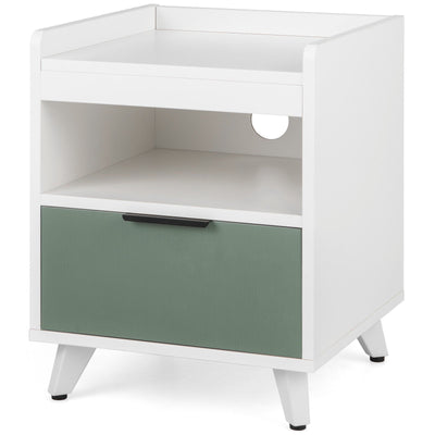 Modern Nightstand with LED Lights Sliding Drawer and Open Compartment-White