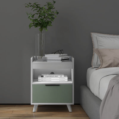 Modern Nightstand with LED Lights Sliding Drawer and Open Compartment-White