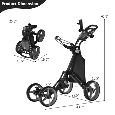 Lightweight Foldable Collapsible 4 Wheels Golf Push Cart-Gray