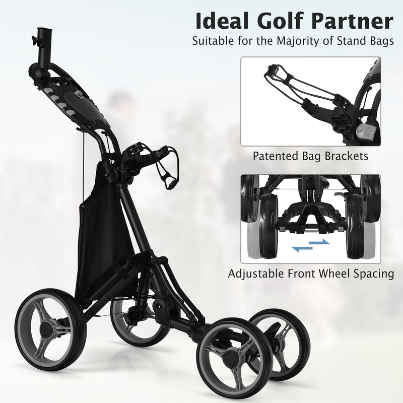 Lightweight Foldable Collapsible 4 Wheels Golf Push Cart-Gray