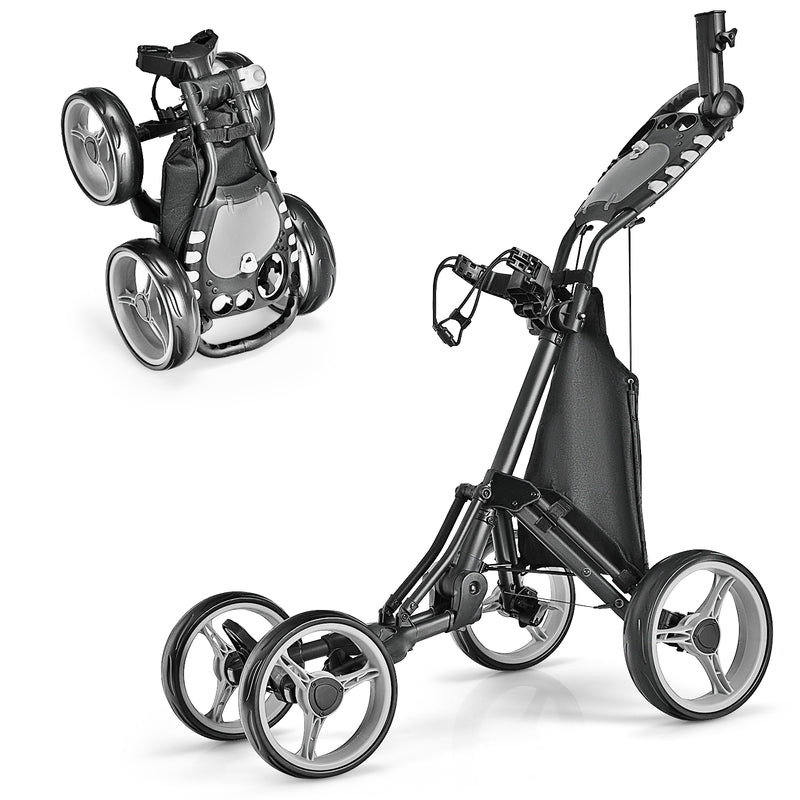 Lightweight Foldable Collapsible 4 Wheels Golf Push Cart-Gray