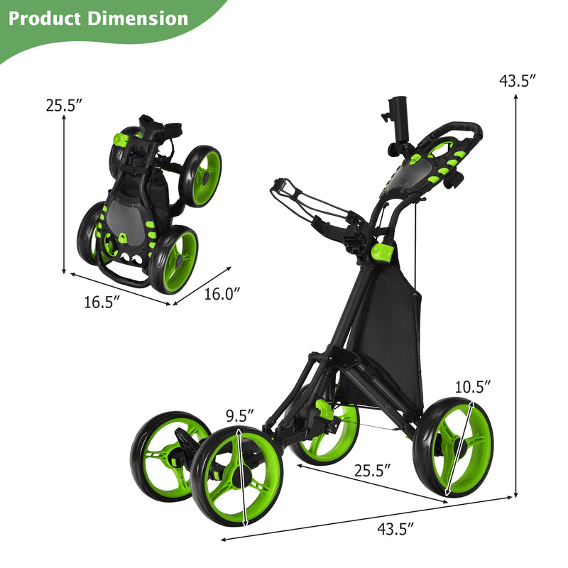 Lightweight Foldable Collapsible 4 Wheels Golf Push Cart-Green