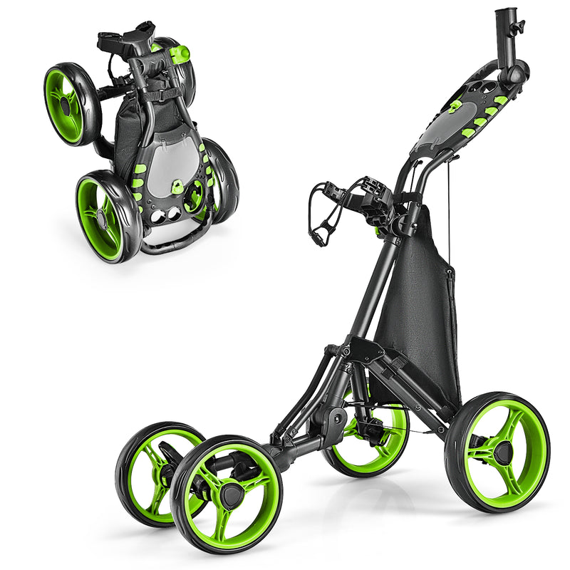 Lightweight Foldable Collapsible 4 Wheels Golf Push Cart-Green