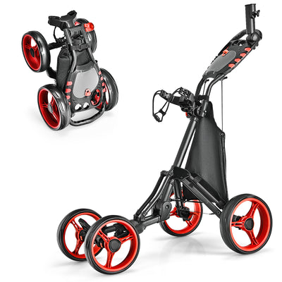 Lightweight Foldable Collapsible 4 Wheels Golf Push Cart-Red