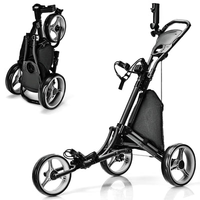 Folding 3 Wheels Golf Push Cart with Bag Scoreboard Adjustable Handle-Gray