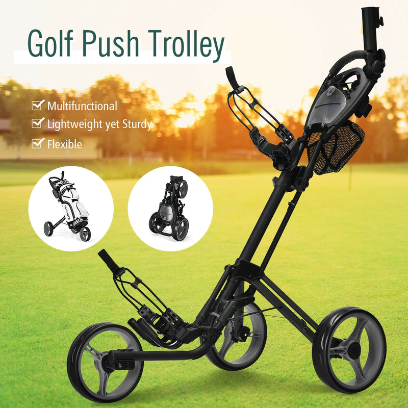 Folding 3 Wheels Golf Push Cart with Brake Scoreboard Adjustable Handle-Gray