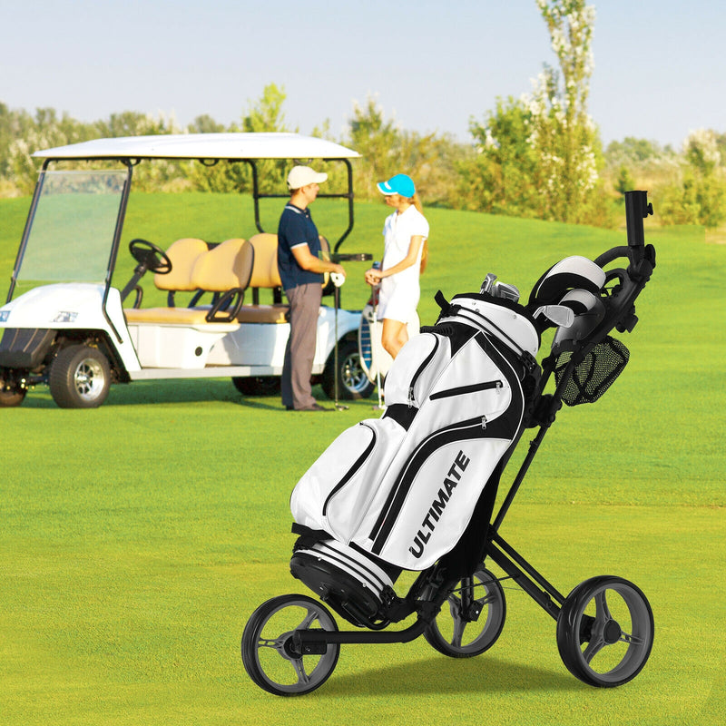 Folding 3 Wheels Golf Push Cart with Brake Scoreboard Adjustable Handle-Gray