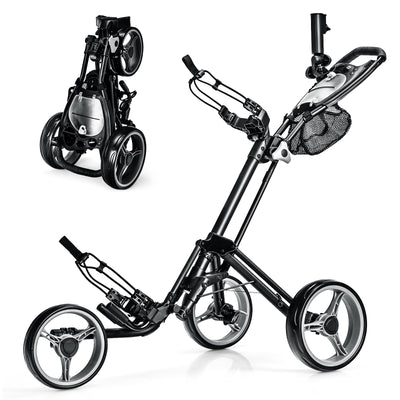 Folding 3 Wheels Golf Push Cart with Brake Scoreboard Adjustable Handle-Gray