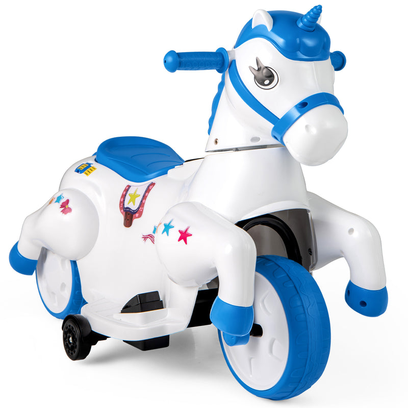 12V Unicorn Ride on Toy with Training Wheels and Horse Riding Mode-Navy