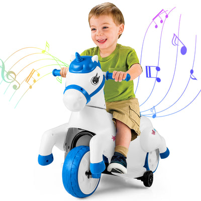 12V Unicorn Ride on Toy with Training Wheels and Horse Riding Mode-Navy