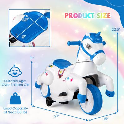 12V Unicorn Ride on Toy with Training Wheels and Horse Riding Mode-Navy