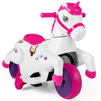 12V Unicorn Ride on Toy with Training Wheels and Horse Riding Mode-Purple