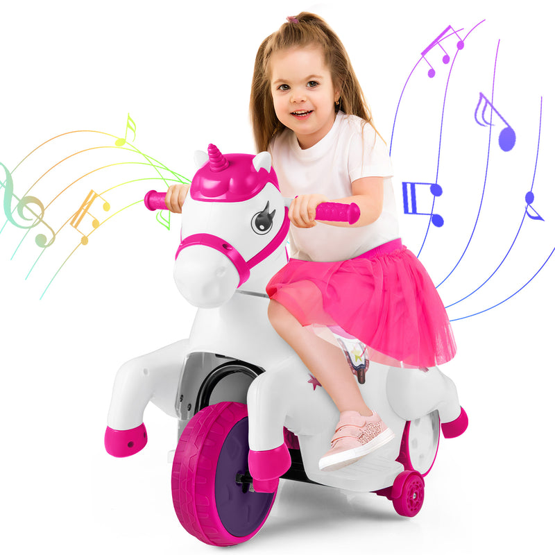 12V Unicorn Ride on Toy with Training Wheels and Horse Riding Mode-Purple