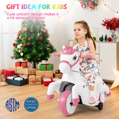 12V Unicorn Ride on Toy with Training Wheels and Horse Riding Mode-Pink