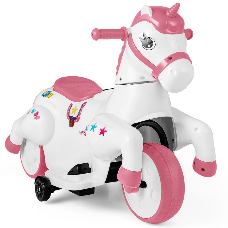 12V Unicorn Ride on Toy with Training Wheels and Horse Riding Mode-Pink