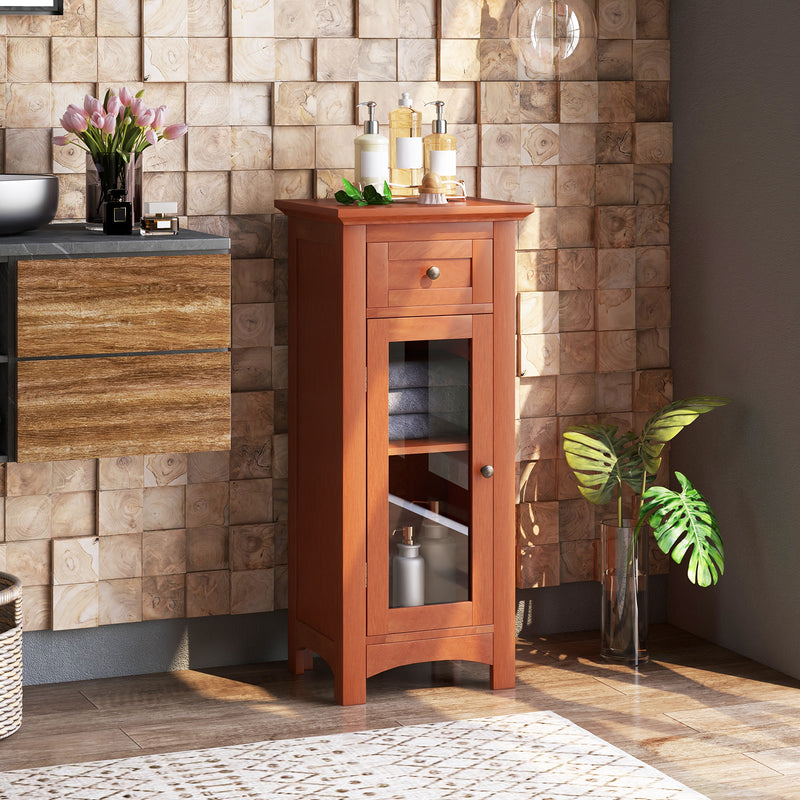 Bathroom Freestanding Storage Cabinet with Single Glass Door-Brown