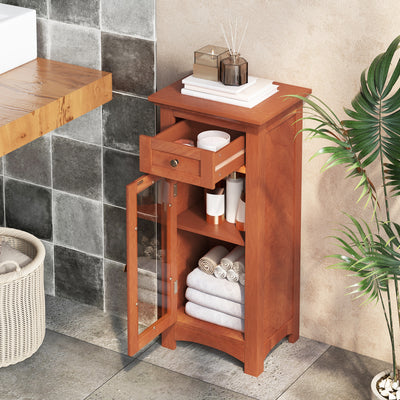 Bathroom Freestanding Storage Cabinet with Single Glass Door-Brown