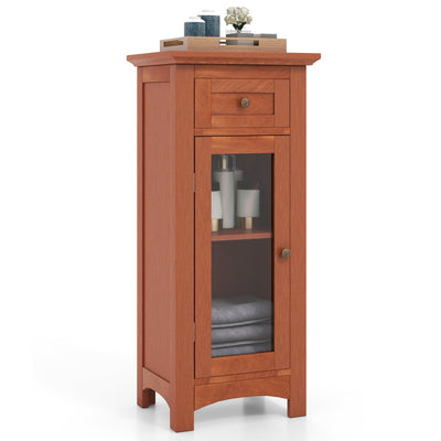 Bathroom Freestanding Storage Cabinet with Single Glass Door-Brown