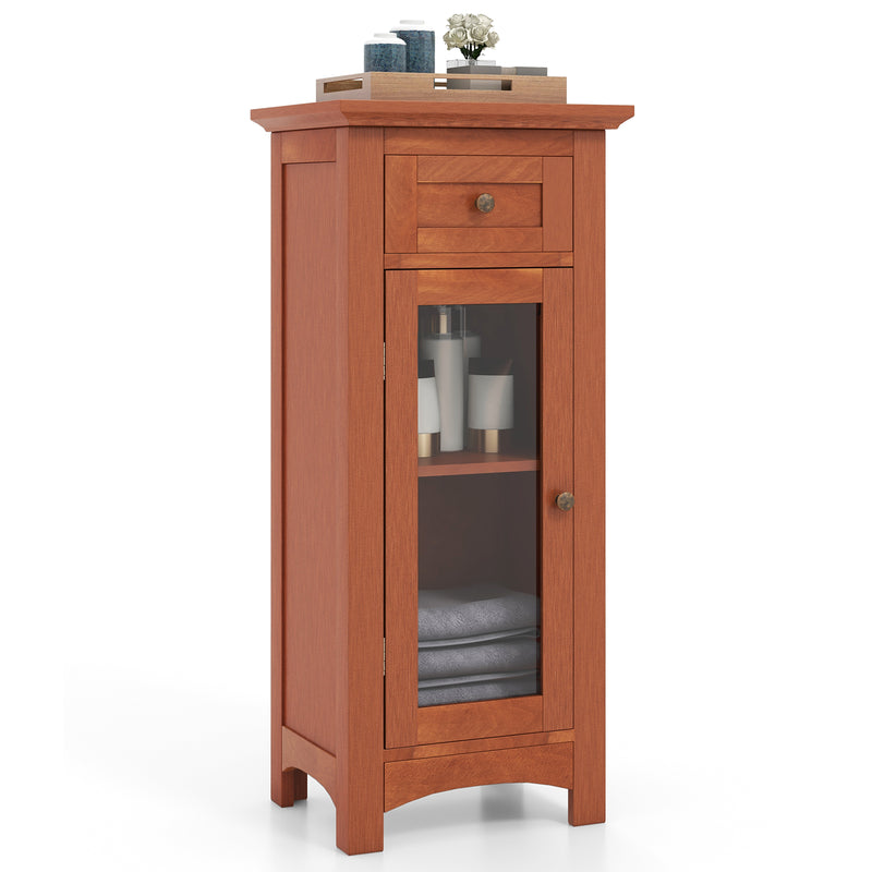 Bathroom Freestanding Storage Cabinet with Single Glass Door-Brown