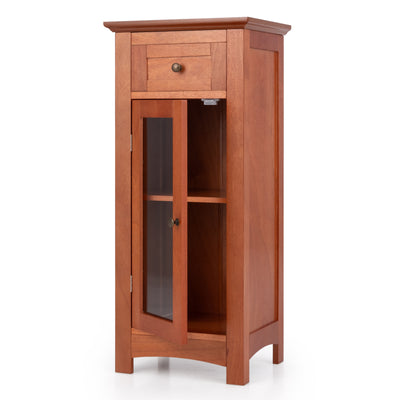 Bathroom Freestanding Storage Cabinet with Single Glass Door-Brown