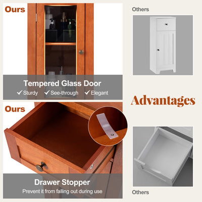 Bathroom Freestanding Storage Cabinet with Single Glass Door-Brown