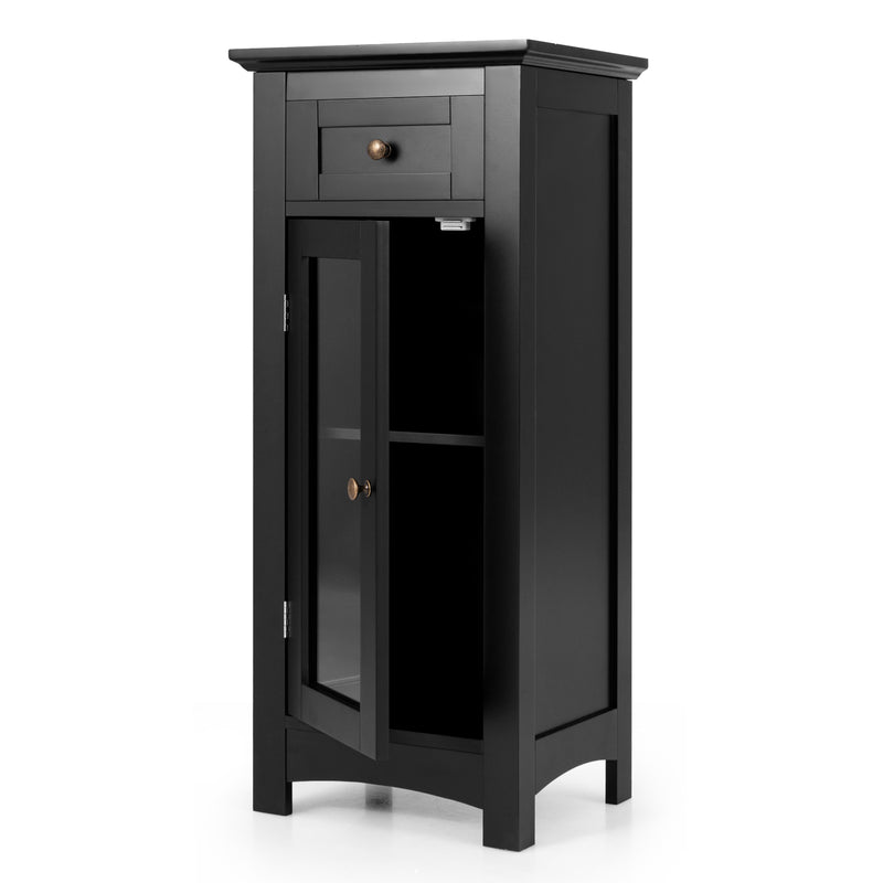 Bathroom Freestanding Storage Cabinet with Single Glass Door-Black