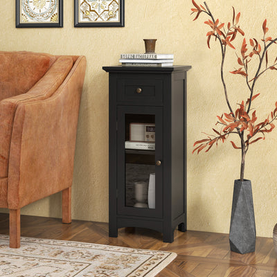 Bathroom Freestanding Storage Cabinet with Single Glass Door-Black