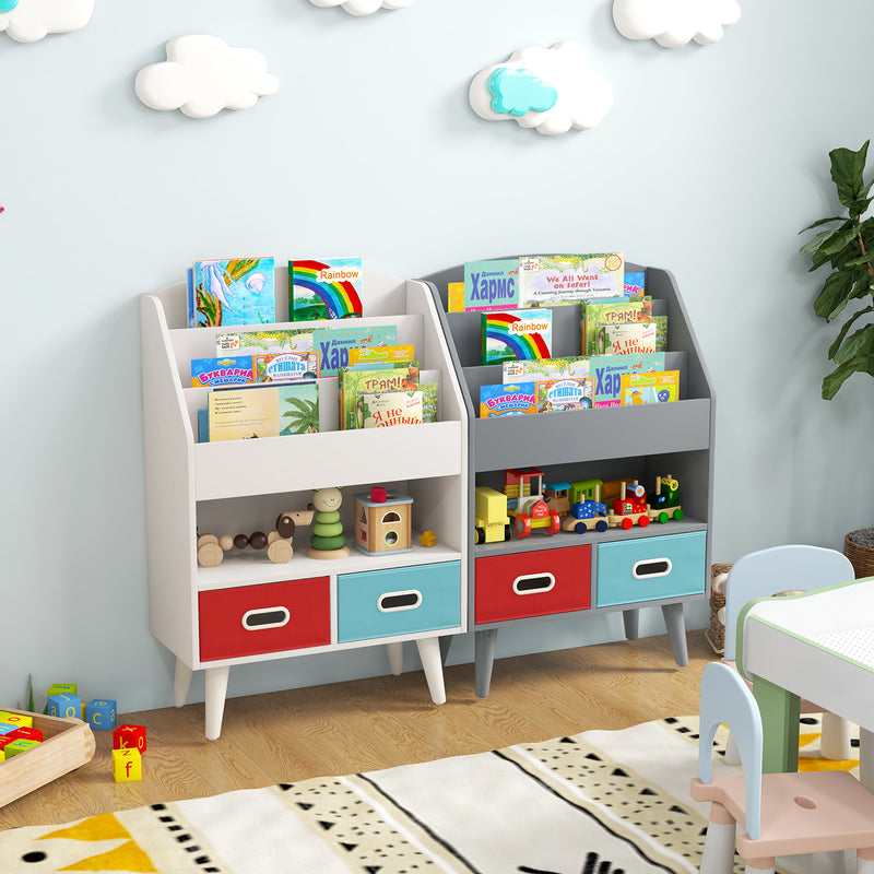 Kids Bookshelf with Open Compartment for Toddlers 3+ Years Old-Gray