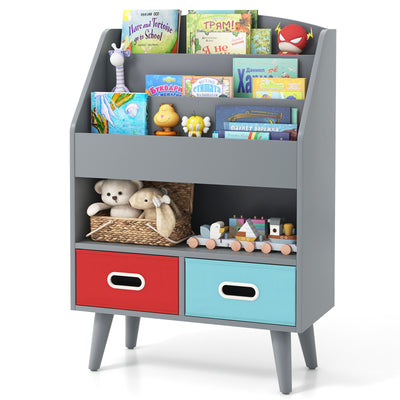 Kids Bookshelf with Open Compartment for Toddlers 3+ Years Old-Gray