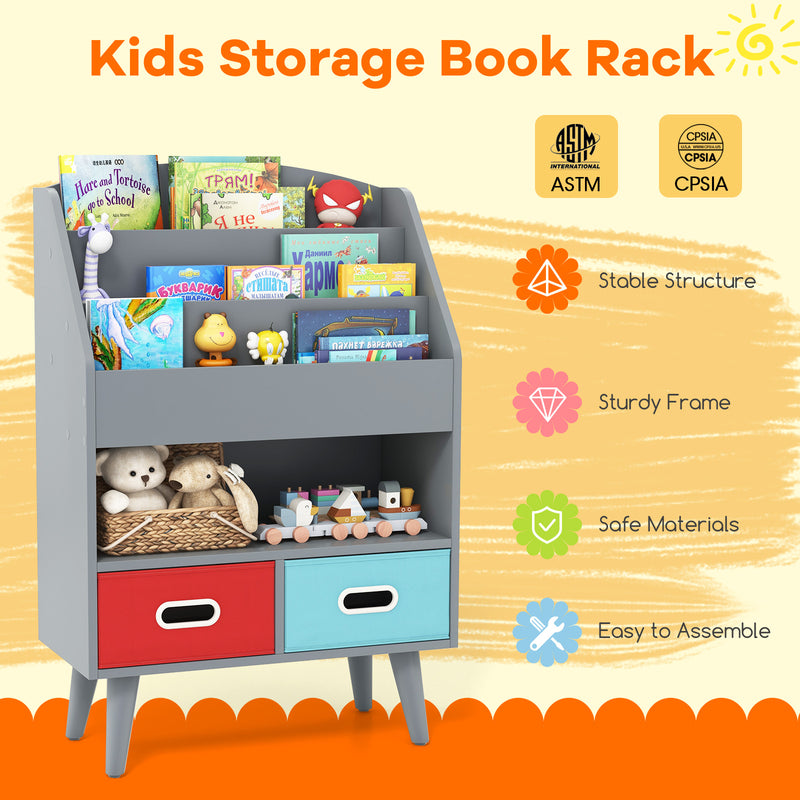 Kids Bookshelf with Open Compartment for Toddlers 3+ Years Old-Gray