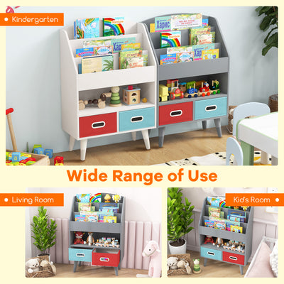 Kids Bookshelf with Open Compartment for Toddlers 3+ Years Old-Gray