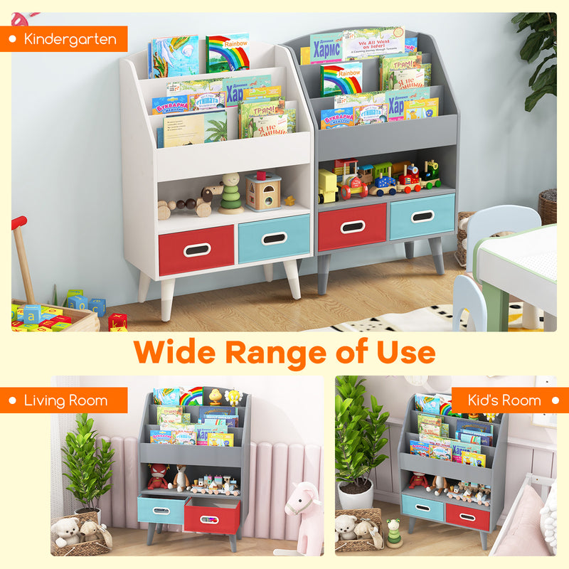 Kids Bookshelf with Open Compartment for Toddlers 3+ Years Old-Gray