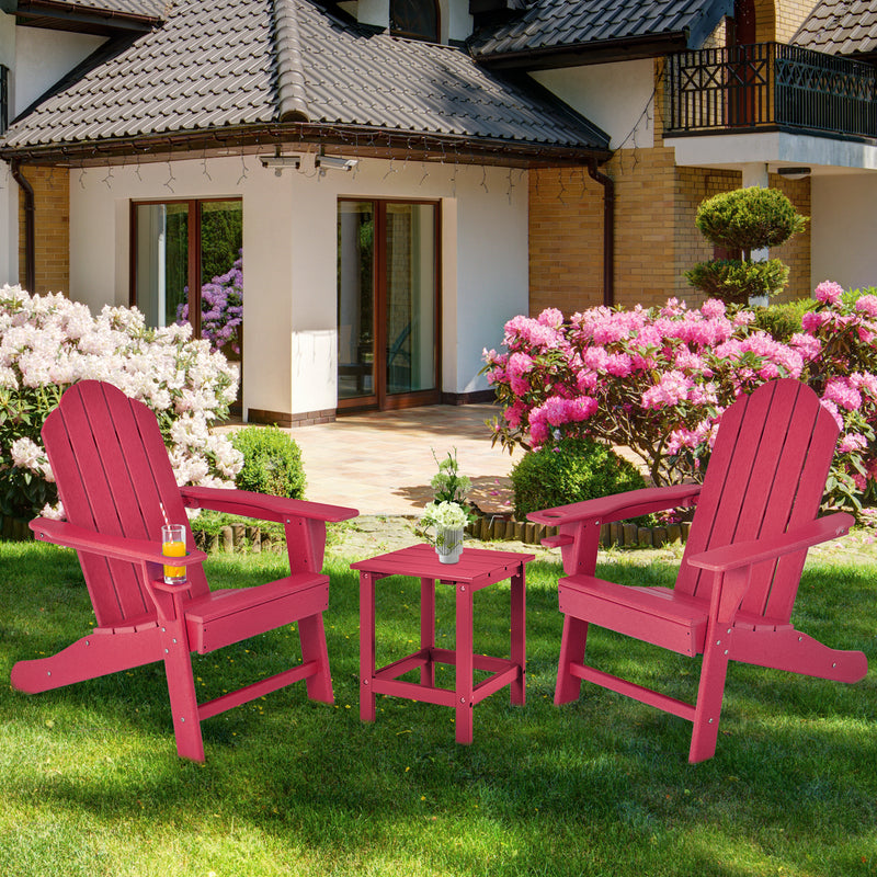 Outdoor Adirondack Chair with Built-in Cup Holder for Backyard Porch-Red