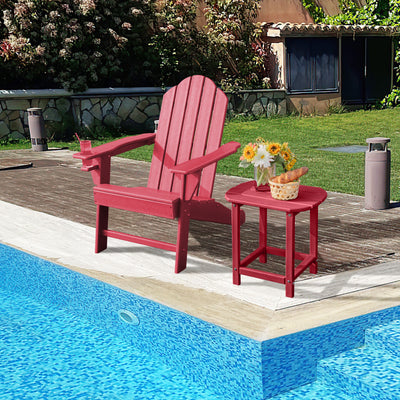 Outdoor Adirondack Chair with Built-in Cup Holder for Backyard Porch-Red