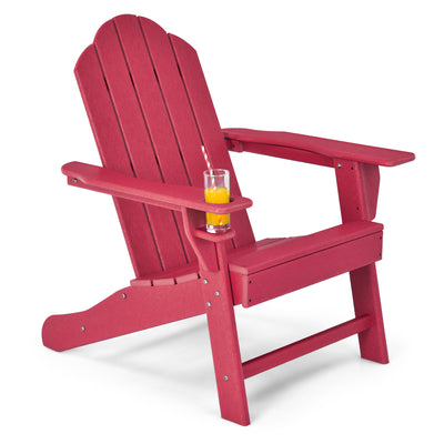 Outdoor Adirondack Chair with Built-in Cup Holder for Backyard Porch-Red