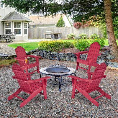 Outdoor Adirondack Chair with Built-in Cup Holder for Backyard Porch-Red