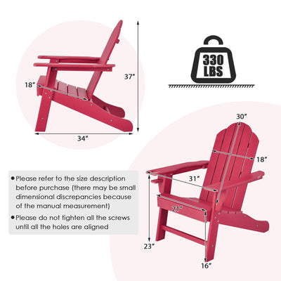 Outdoor Adirondack Chair with Built-in Cup Holder for Backyard Porch-Red