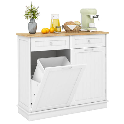 Rubber Wood Kitchen Trash Cabinet with Single Trash Can Holder and Adjustable Shelf-White