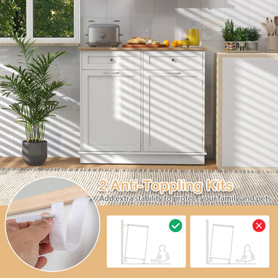 Rubber Wood Kitchen Trash Cabinet with Single Trash Can Holder and Adjustable Shelf-White