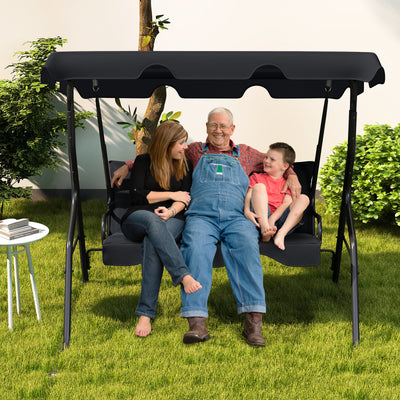 3 Seats Patio Canopy Swing-Black