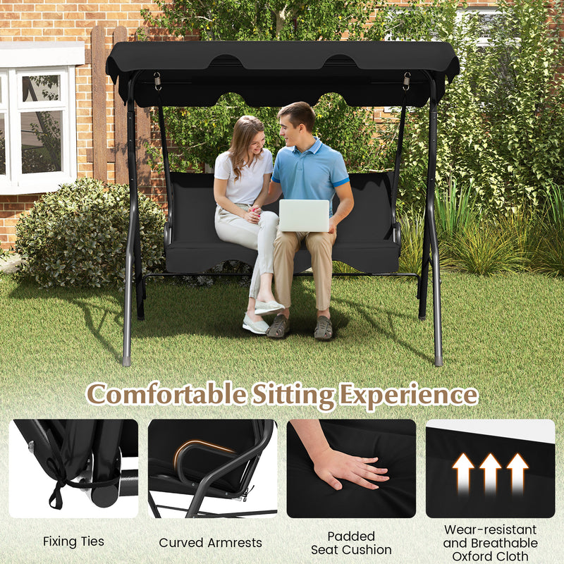 3 Seats Patio Canopy Swing-Black