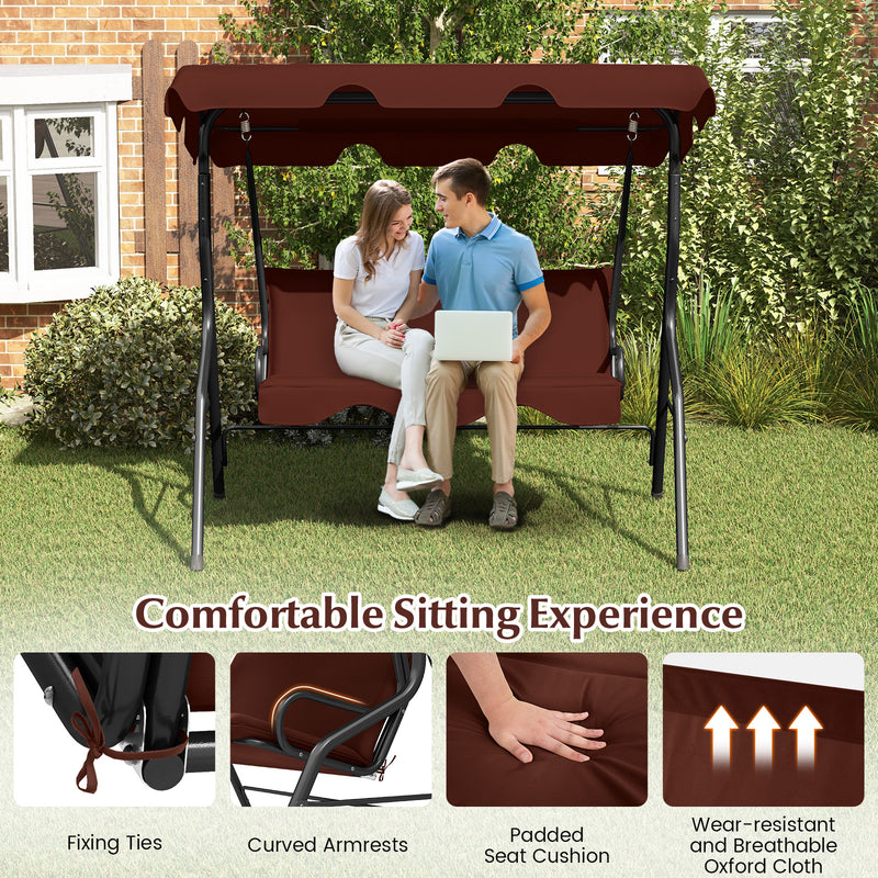 3 Seats Patio Canopy Swing-Brown