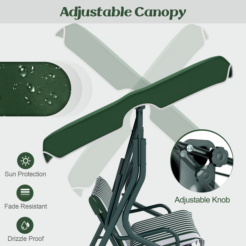 3 Seats Patio Canopy Swing-Green